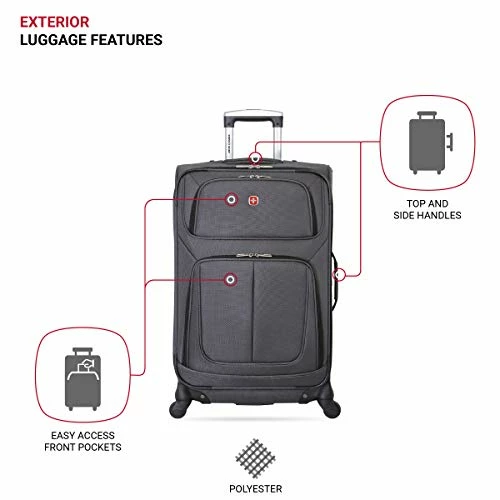SwissGear Sion Softside Luggage With Spinner Wheels, Dark Grey, Checked-Medium 25-Inch 10 SwissGear Sion Softside Luggage With Spinner Wheels, Dark Grey, Checked-Medium 25-Inch - Image 8