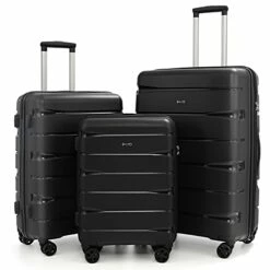 COOLIFE Luggage Expandable(only 28”) Suitcase 3 Piece Set PP Material With TSA Lock Spinner Carry On Hard- Side 20in24in28in (black, 3 Piece Set)