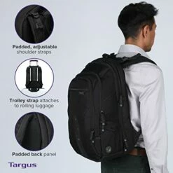 Targus Travel Laptop Backpack For 15.6 Inch Laptops, TSA Checkpoint-Friendly Carry On Travel Backpack For Women Men Business/College Laptop Bag For Work School Travel, Black (TBB013US) -TRAVELPRO Sales 41xgA48P4XL