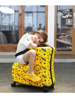 AO WEI LA OW Cute Unisex Kids Ride On Suitcase Travel Trolley Case Spinner Carry On Luggage With Wheels Suggest Fits To Kids Aged 3-6 Years Old(Yellow/01, 20 Inch) -TRAVELPRO Sales 51 BGsfCSBL