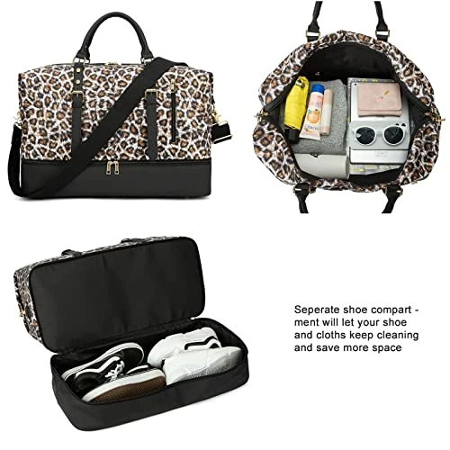 Weekender Overnight Bag Oversized Travel Duffel Leather For Men And Women (Brown Black Leopard Print) 5 Weekender Overnight Bag Oversized Travel Duffel Leather For Men And Women (Brown Black Leopard Print) - Image 3