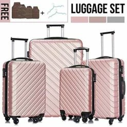 4 Piece Luggage Sets,Travel Suitcase Spinner Hardshell Lightweight W/Free Suitcase Cover& Hanger (Rose Gold, 18 20 24 28 Inch) -TRAVELPRO Sales 510dHD ZFIL 6aed132b 034e 4fae b402 4a395693be20