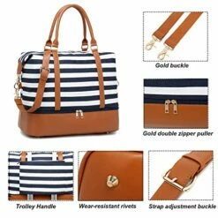 Womens Travel Weekend Bag Canvas Overnight Carry On Shoulder Duffel Beach Tote Bag (Blue Stripe With Shoe Compartment) -TRAVELPRO Sales 510fbiFblNL