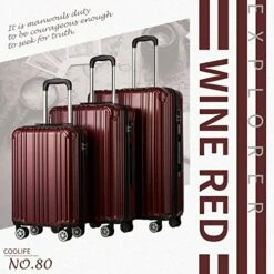 COOLIFE Luggage Expandable Suitcase PC+ABS 3 Piece Set With TSA Lock Spinner Carry On 20in24in28in (Wine Red, 3 Piece Set) -TRAVELPRO Sales 511GAYMkoSL