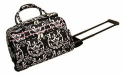 Jenni Chan Damask Deluxe Carry-All Rolling Duffel, Black/Pink, One Size