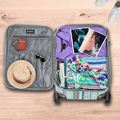 Steve Madden Designer Luggage Collection - 3 Piece Softside Expandable Lightweight Spinner Suitcase Set - Travel Set Includes 20 Inch Carry On, 24 Inch & 28-Inch Checked Suitcases (Print/Teal) 5 Steve Madden Designer Luggage Collection - 3 Piece Softside Expandable Lightweight Spinner Suitcase Set - Travel Set Includes 20 Inch Carry On, 24 Inch & 28-Inch Checked Suitcases (Print/Teal) - Image 3