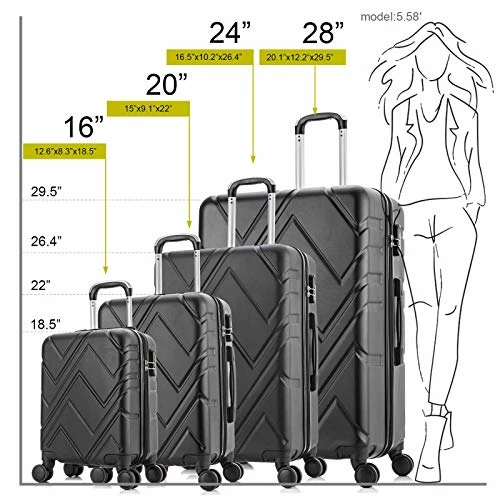 4PC Luggage Sets, ABS Hardshell Luggage Set Lightweight Hard Shell Travel Suitcases W/Spinner Wheels Free Suitcase Cover(18 20 24 28Inch) (Black) 10 4PC Luggage Sets, ABS Hardshell Luggage Set Lightweight Hard Shell Travel Suitcases W/Spinner Wheels Free Suitcase Cover(18 20 24 28Inch) (Black) - Image 8