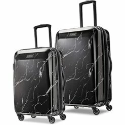 American Tourister Moonlight Hardside Expandable Luggage With Spinner Wheels, Black Marble, 2-Piece Set (21/24)