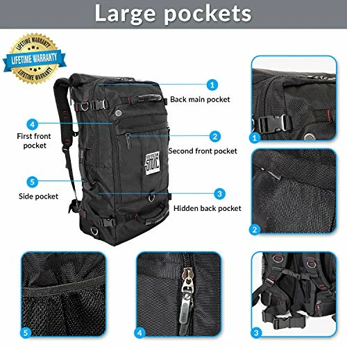 American Stoic Carry On Bag Black - 50L TSA Approved Weekender Bag – Convertible From 19” Laptop Backpack To Carryon Duffel Bag – 22x14x9 (43 Linear) Inches 5 American Stoic Carry On Bag Black - 50L TSA Approved Weekender Bag – Convertible From 19” Laptop Backpack To Carryon Duffel Bag – 22x14x9 (43 Linear) Inches - Image 3