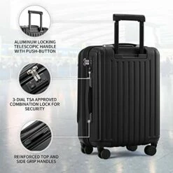 LEVEL8 Carry-On Luggage, Hardside Suitcase, 20” Lightweight ABS+PC Hardshell Spinner Trolley For Luggage With Built-In TSA Lock, 8 Spinner Wheels, Black, 20-Inch Carry-On -TRAVELPRO Sales 515Iijjf9sL