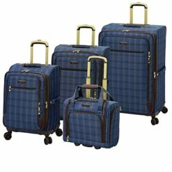 London Fog Brentwood II 4 Piece Set (with Under The Seat Bag), Blue Window Pane