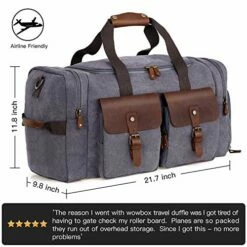 WOWBOX Duffle Bag Weekender Duffel Bag For Men And Women Genuine Leather Canvas Travel Overnight Carry On Bag With Shoes Compartment Grey -TRAVELPRO Sales 515n4ZkmUeL