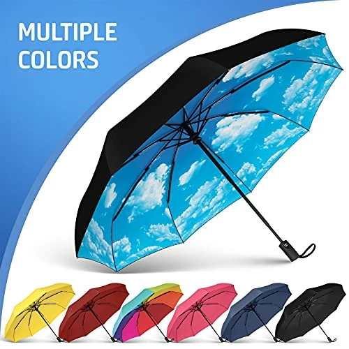 Rain-Mate Compact Travel Umbrella - Pocket Portable Folding Windproof Mini Umbrella - Auto Open And Close Button And 9 Rib Reinforced Canopy (Blue Sky) 5 Rain-Mate Compact Travel Umbrella - Pocket Portable Folding Windproof Mini Umbrella - Auto Open And Close Button And 9 Rib Reinforced Canopy (Blue Sky) - Image 3
