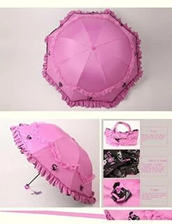 Honeystore Princess Lace Ultraviolet-Proof Triple Folding Umbrella Dome Parasol Fuchsia -TRAVELPRO Sales 516mJ2xNQhL
