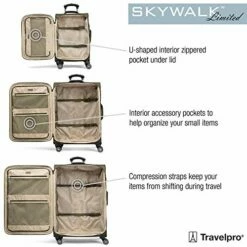 Travelpro Skywalk Limited 3 Piece Spinner Suitcase Set - Softside Expandable Travel Luggage With Spinning Wheels – Carry On & Checked Bags, Olive -TRAVELPRO Sales 517 1UvIvJL
