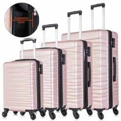 Apelila 4 Piece TSA Hardshell Luggage Sets,Expandable Travel Suitcase,Carry On Luggage With Spinner Wheels Free Cover&Hanger Inside (Rose Gold) -TRAVELPRO Sales 5176uCMZhlL