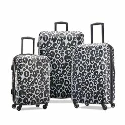 American Tourister Moonlight Hardside Expandable Luggage With Spinner Wheels, Leopard Black, 3-Piece Set (21/24/28)