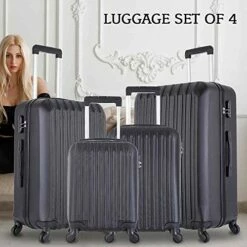 4 Piece Luggage Sets With Spinner Wheels Travel Suitcase Hard-shell Lightweight 16" 20" 24" 28" (4 PCS LM Black) -TRAVELPRO Sales 518M6IQDnsL