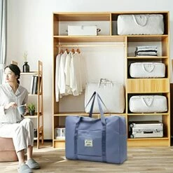 Portable Travel Duffel Bag, Large Capacity Foldable Tote Shoulder Bag, Lightweight Waterproof Carry On Luggage Sport Gym Bag (Light Blue) -TRAVELPRO Sales 5195JJUHeCL