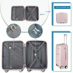 Somago 20IN Carry On Luggage And 14IN Mini Cosmetic Cases Travel Set Hardside Luggage With Spinner Wheels Lightweight Polypropylene Suitcase With TSA Lock (2-Piece Set (14/20), Nude Pink) -TRAVELPRO Sales 519Dp3oGQoL