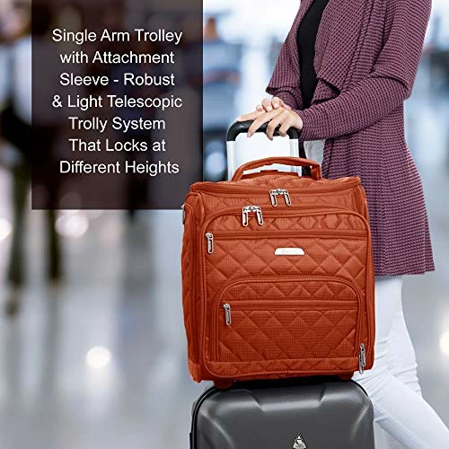 16.5" Underseat Women Luggage Carry On Suitcase - Small Rolling Tote Bag With Wheels (Orange) 8 16.5" Underseat Women Luggage Carry On Suitcase - Small Rolling Tote Bag With Wheels (Orange) - Image 6