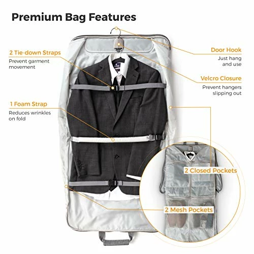 Prottoni 44-Inch Suit Carrier For Travel - Garment Suitcase With Toiletry Bag (Black + Clear Toiletry Bag, 44") 11 Prottoni 44-Inch Suit Carrier For Travel - Garment Suitcase With Toiletry Bag (Black + Clear Toiletry Bag, 44") - Image 9