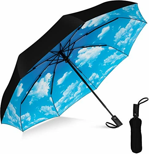 Rain-Mate Compact Travel Umbrella - Pocket Portable Folding Windproof Mini Umbrella - Auto Open And Close Button And 9 Rib Reinforced Canopy (Blue Sky) 3 Rain-Mate Compact Travel Umbrella - Pocket Portable Folding Windproof Mini Umbrella - Auto Open And Close Button And 9 Rib Reinforced Canopy (Blue Sky)