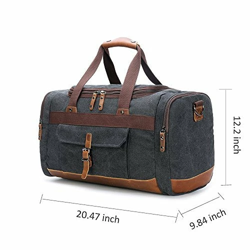BLUBOON Travel Duffel Bag Canvas Weekender Overnight Carry-on Luggage With Genuine Leather Trim For 5 BLUBOON Travel Duffel Bag Canvas Weekender Overnight Carry-on Luggage With Genuine Leather Trim For - Image 3