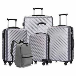 Apelila 5 Piece Luggage Sets,Travel Suitcase Spinner Hardshell Lightweight W/Free Suitcase Cover& Hanger (4PC Sliver W/Covers4+Hanger2+Backbag1)