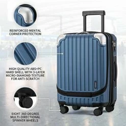 LEVEL8 Carry-On Luggage, Hardside Suitcase, 20” Lightweight ABS+PC Hardshell Spinner Trolley For Luggage With Built-In TSA Lock, 8 Spinner Wheels, Blue, 20-Inch Carry-On -TRAVELPRO Sales 51KKVP3Z HL
