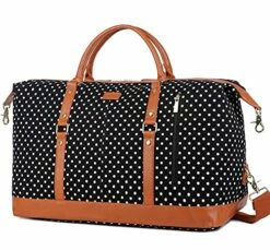 BAOSHA HB-14 Canvas Travel Tote Duffel Bag Carry On Weekender Overnight Bag Oversized For Women And Ladies (Black Dot)