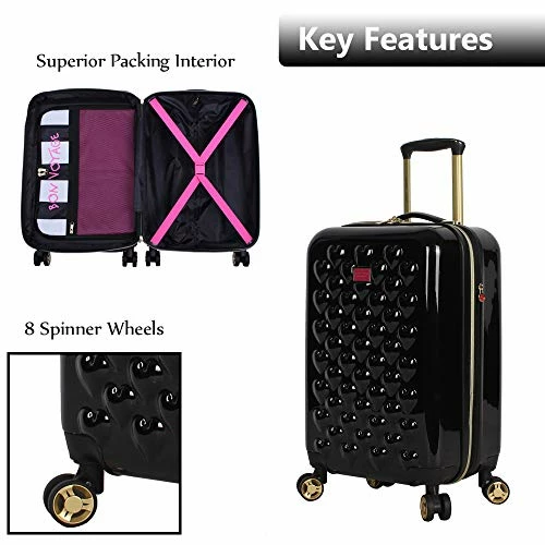 Betsey Johnson 26 Inch Checked Luggage Collection - Expandable Scratch Resistant (ABS + PC) Hardside Suitcase - Designer Lightweight Bag With 8-Rolling Spinner Wheels (Heart To Heart Black) 9 Betsey Johnson 26 Inch Checked Luggage Collection - Expandable Scratch Resistant (ABS + PC) Hardside Suitcase - Designer Lightweight Bag With 8-Rolling Spinner Wheels (Heart To Heart Black) - Image 7