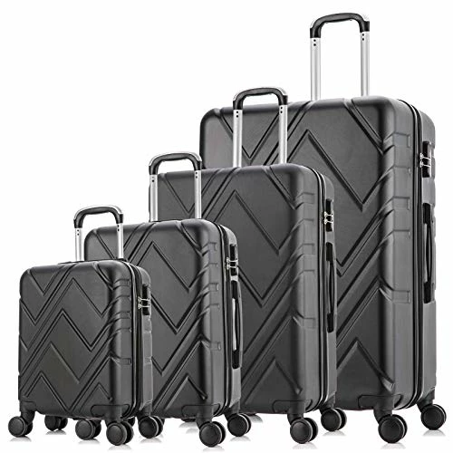 4PC Luggage Sets, ABS Hardshell Luggage Set Lightweight Hard Shell Travel Suitcases W/Spinner Wheels Free Suitcase Cover(18 20 24 28Inch) (Black) 3 4PC Luggage Sets, ABS Hardshell Luggage Set Lightweight Hard Shell Travel Suitcases W/Spinner Wheels Free Suitcase Cover(18 20 24 28Inch) (Black)