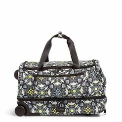 Vera Bradley Women's Recycled Lighten Up Reactive Foldable Rolling Duffle Luggage, Plaza Medallion, One Size