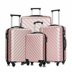 Apelila 4 Piece Luggage Sets,Travel Suitcase Spinner Hardshell Lightweight W/Free Suitcase Cover& Hanger (Rose Gold 4 Piece)