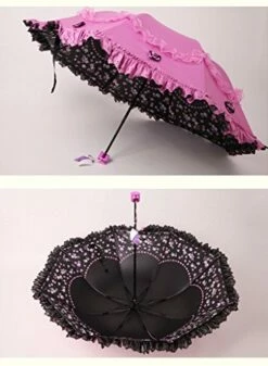 Honeystore Princess Lace Ultraviolet-Proof Triple Folding Umbrella Dome Parasol Fuchsia -TRAVELPRO Sales 51RdaENmhQL