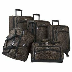 American Flyer Animal Print 5-Piece Spinner Luggage Set, Leopard Black