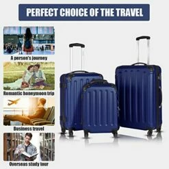 Goplus 3Pcs Luggage Set, Hardside Travel Rolling Suitcase, 20/24/28 Rolling Luggage Upright, Hardshell Spinner Luggage Set With Telescoping Handle, Coded Lock Travel Trolley Case (Dark Blue) -TRAVELPRO Sales 51S3iy9ggmL