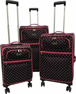Karriage-Mate 3 Pieces Luggage Set, Extremely Lightweight! Spinner Wheels, Expandable (Pink Dot)