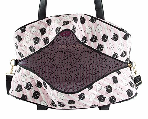 Betsey Johnson Luv CruzIn Cotton Quilted Carry On Weekender Travel Duffel Bag - Black/Blush Cat 8 Betsey Johnson Luv CruzIn Cotton Quilted Carry On Weekender Travel Duffel Bag - Black/Blush Cat - Image 6