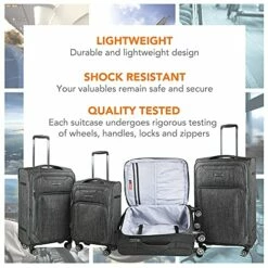 Cantor Ultra Lightweight Softside Luggage With Spinner Wheels, Set Of 3, Expandable Suitcase With Retractable Handle And ID Tag, And Interlocking Zippers With TSA Lock (Grey) -TRAVELPRO Sales 51YO3wCkjXL