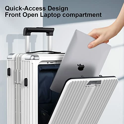 SOMODE Airline Approved Carry On Luggage With Spinner Wheels,Aluminum Framed Carry On Suitcase With Front Open Laptop Compartment/Pocket 22×14×9 Inch Large Checked-in Luggage(White) 9 SOMODE Airline Approved Carry On Luggage With Spinner Wheels,Aluminum Framed Carry On Suitcase With Front Open Laptop Compartment/Pocket 22×14×9 Inch Large Checked-in Luggage(White) - Image 7