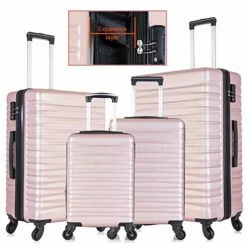 Apelila 4 Piece TSA Hardshell Luggage Sets,Expandable Travel Suitcase,Carry On Luggage With Spinner Wheels Free Cover&Hanger Inside (Rose Gold) -TRAVELPRO Sales 51bEjlPVk5L