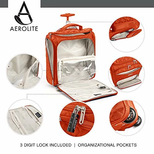 16.5" Underseat Women Luggage Carry On Suitcase - Small Rolling Tote Bag With Wheels (Orange) 5 16.5" Underseat Women Luggage Carry On Suitcase - Small Rolling Tote Bag With Wheels (Orange) - Image 3