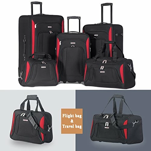 Flieks 5 Piece Luggage Set Deluxe Expandable Rolling Suitcase (black&red) 4 Flieks 5 Piece Luggage Set Deluxe Expandable Rolling Suitcase (black&red) - Image 2