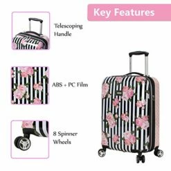 Betsey Johnson Designer 20 Inch Carry On - Expandable (ABS + PC) Hardside Luggage - Lightweight Durable Suitcase With 8-Rolling Spinner Wheels For Women (Stripe Roses) -TRAVELPRO Sales 51eg3y1dY0L