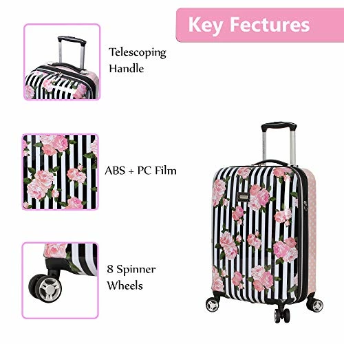 Betsey Johnson 4 Piece Designer Luggage - Expandable (ABS+PC) Hardside Lightweight Spinner Suitcases - Set Includes 15 Inch Underseat Bag, 20 Inch Carry On, 26 & 30 Inch Checked Bags (Stripe Roses) 8 Betsey Johnson 4 Piece Designer Luggage - Expandable (ABS+PC) Hardside Lightweight Spinner Suitcases - Set Includes 15 Inch Underseat Bag, 20 Inch Carry On, 26 & 30 Inch Checked Bags (Stripe Roses) - Image 6
