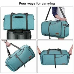 Canway 85L Travel Duffel Bag, Foldable Weekender Bag With Shoes Compartment For Men Women Water-proof & Tear Resistant (Mint Green, 85L) -TRAVELPRO Sales 51gkNkO1cDL