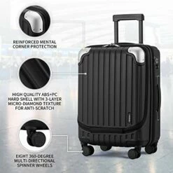 LEVEL8 Carry-On Luggage, Hardside Suitcase, 20” Lightweight ABS+PC Hardshell Spinner Trolley For Luggage With Built-In TSA Lock, 8 Spinner Wheels, Black, 20-Inch Carry-On -TRAVELPRO Sales 51gpnYxMx7L