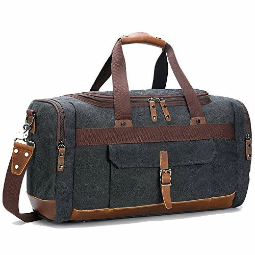 BLUBOON Travel Duffel Bag Canvas Weekender Overnight Carry-on Luggage With Genuine Leather Trim For 3 BLUBOON Travel Duffel Bag Canvas Weekender Overnight Carry-on Luggage With Genuine Leather Trim For